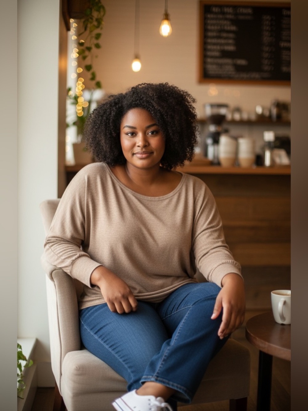Cozy Taupe Knit Scoop Neck Top